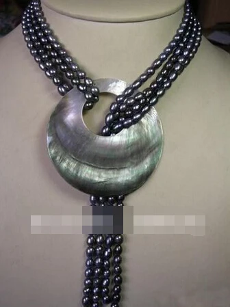 00627 Мода 2 нити 6-7 мм черный белый пресноводный жемчуг ожерелье ракушка пряжка