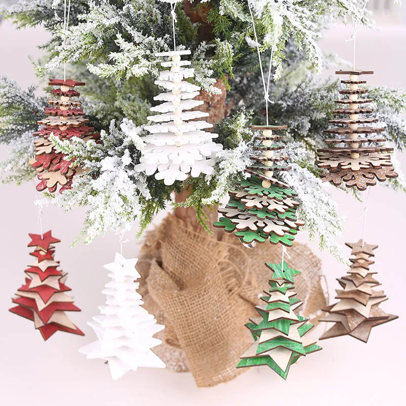 

1set Wood Star Snowflake String Hanging Ornament Christmas Decoration Tree Star Snowflake Wooden Pendants Craft Xmas Gift Decor