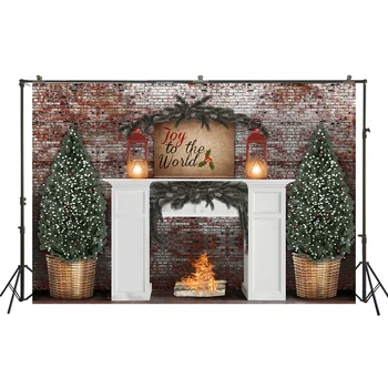 

Photography Background Christmas Decoration Tree Retro Vintage Brick Wall Fireplace Christmas Backdrops for Photo Studio W-3389