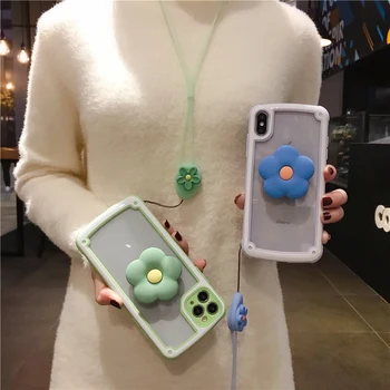 

3pcs For iphone XS Max X XR Full Cover armor case For iphone 11 pro 8 plus 7 6S shockproof capa + Flower stander +strap