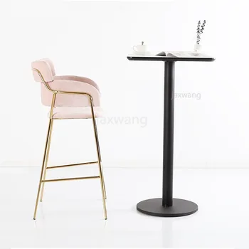 

Light Luxury Soft Bag Bar Chair Ins Simple Nordic Flannel Coffee Shop Wrought Iron Customized Bar Stool Back High Bar Chair