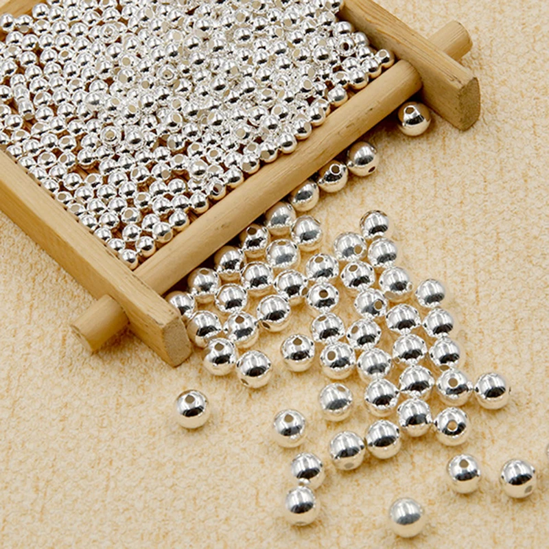 10-40pcs REAL 925 Sterling Silver Round Beads Spacer Beads Silver