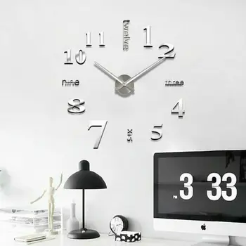 

Modern DIY 3D Large Number Wall Clock Mirror Sticker Decor Home Office Kids Room