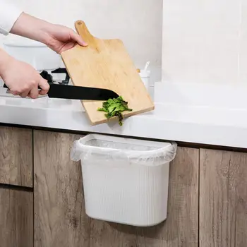 

Kitchen Small Trash Can Plastic Wall-Mounted Waste Paper Basket Home Cabinet Door Hanging Type Trash Bins