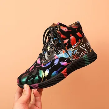 

Womens Velvet Leather Flowers Leaves Printed Mixed Colors Ankle Boots Warm Winter Lace Up Shoes Casual 3Colors