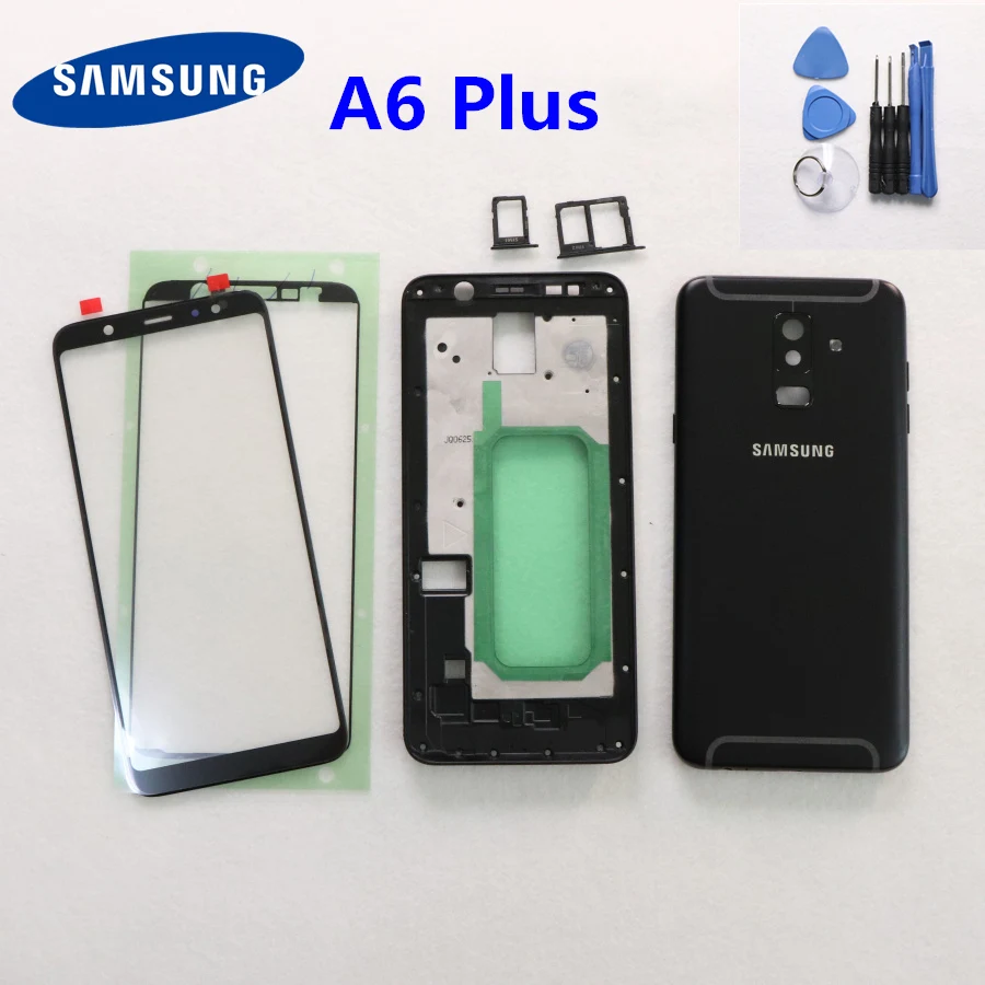 SAMSUNG Galaxy A6 Plus A605 A605F SN-A605FN полный корпус чехол задняя крышка Дверь A6+ ЖК-панель средняя рамка батарейный отсек