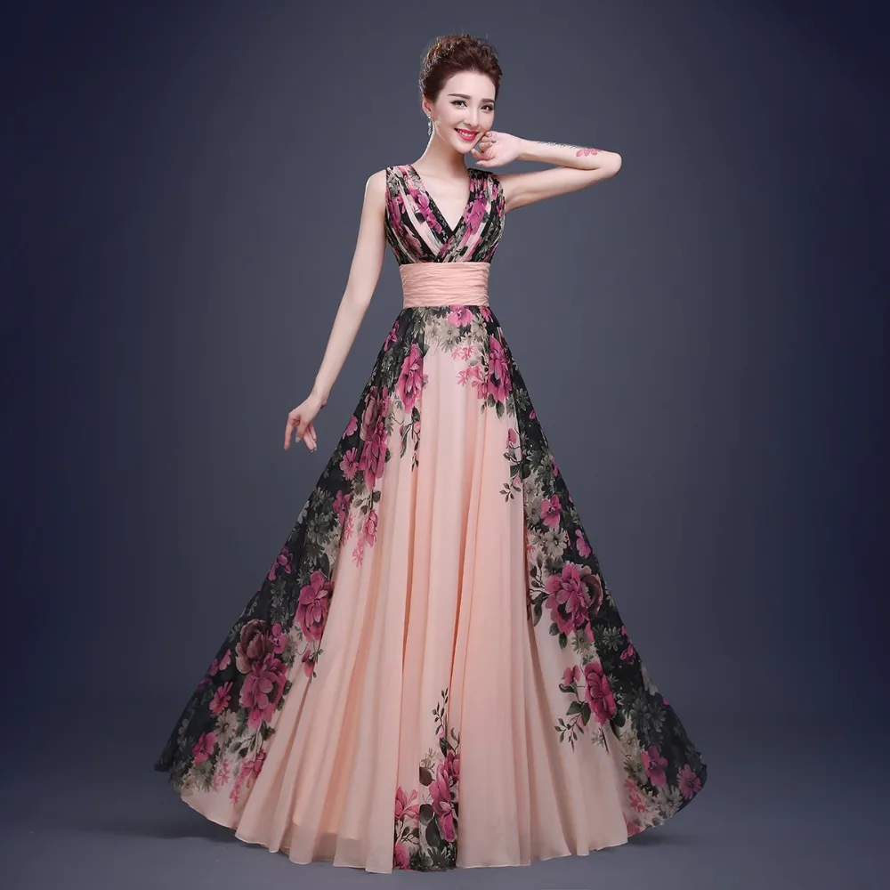 Chiffon Evening Dress Party Gown Floral Printed Short Evening Dress 2022 Robe De Soiree pink ball gown