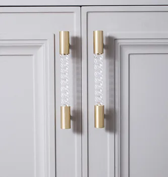

Twisted Acrylic+brass Handles Cabinet Drawer Pull Knobs Longer Cupboard Doors Pulls Transparent Home Improvement
