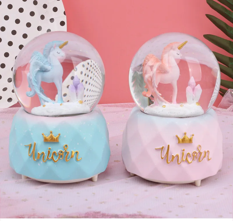 Creative Fancy Unicorn Snow Globe Crystal Ball Rotating Music Box Christmas Decoration For Home Home Decoration Accssories