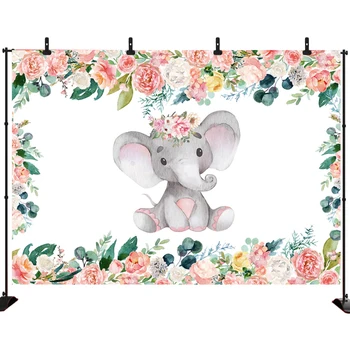 

Acejoker Elephant Baby Shower Backdrop Gender Reveal Cute Animal Floral Photo Backdrops Elephant Birthday for Girl Photography