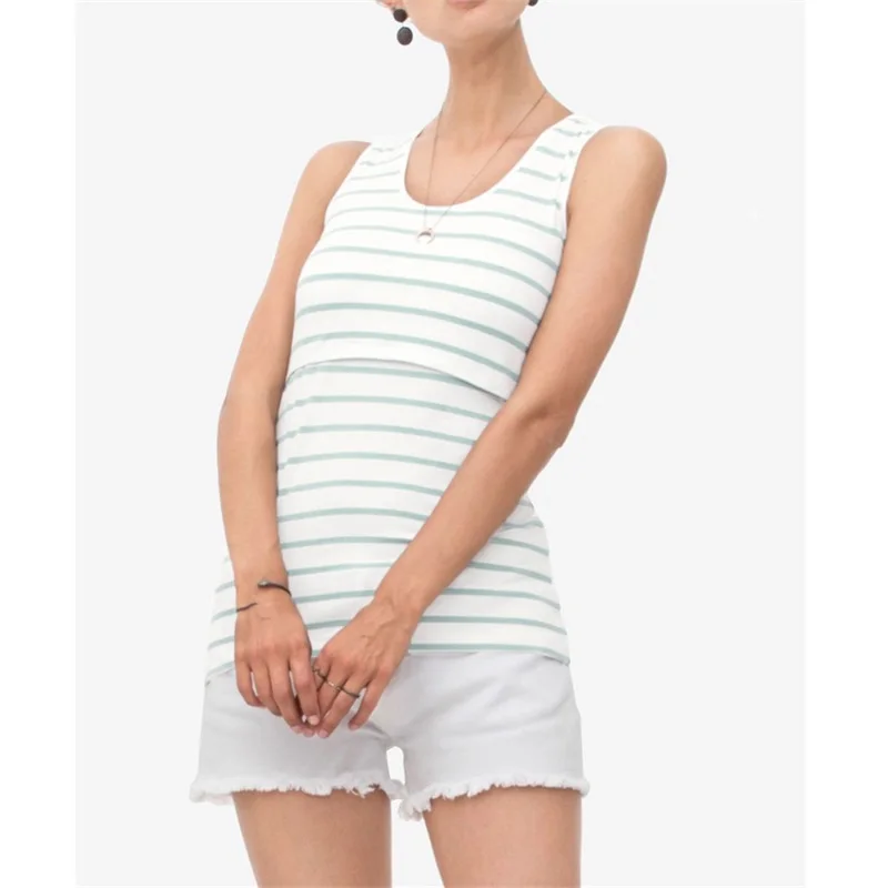 Pregnant women wearing T-shirts, striped vests, sleeveless breast-feeding women jacket for feeding nursing dresses breastfeeding