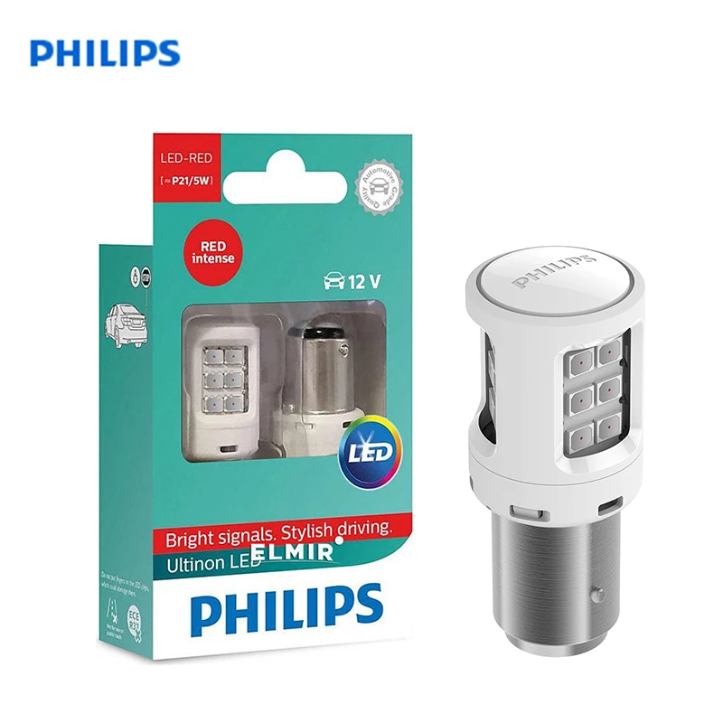 Philips светодиодный светильник P21/5 W5W P21W W21/5 белый свет лампы для авто сигнал поворота автоаксессуары - Испускаемый цвет: P21-5W-11499ULRX2