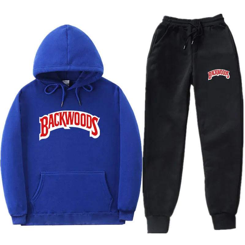 Streetwear BACKWOODS Hoodie set Tracksuit Men Thermal Sportswear Sets Hoodies and Pants Suit Casual Sweatshirt Sport Suit - Цвет: Blue MK135