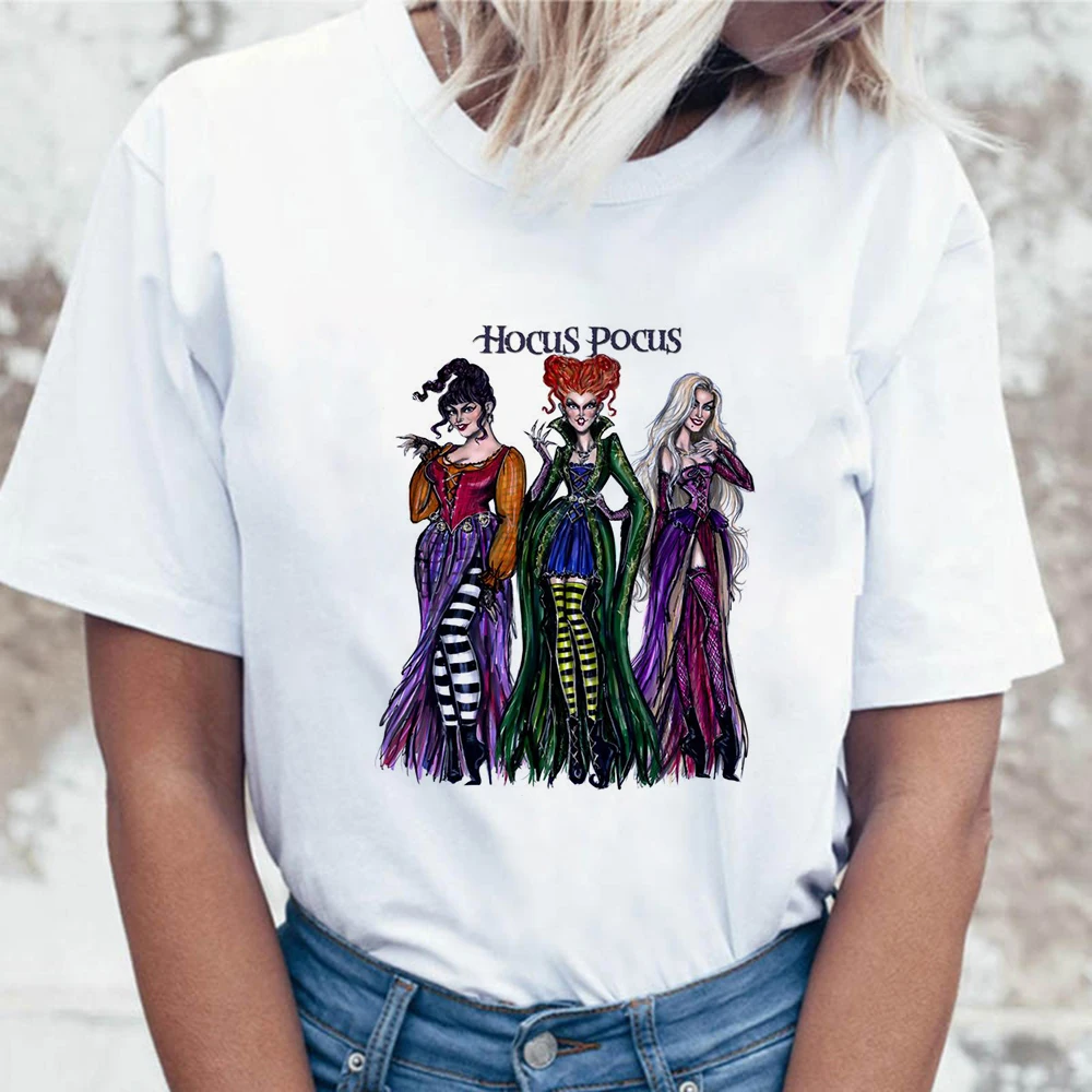 19bk760 Hous Pocus Horror Футболка женская Sanderson Sisters принт летний топ на Хэллоуин Женская футболка Повседневная футболка с коротким рукавом Vogue - Цвет: 19bk760