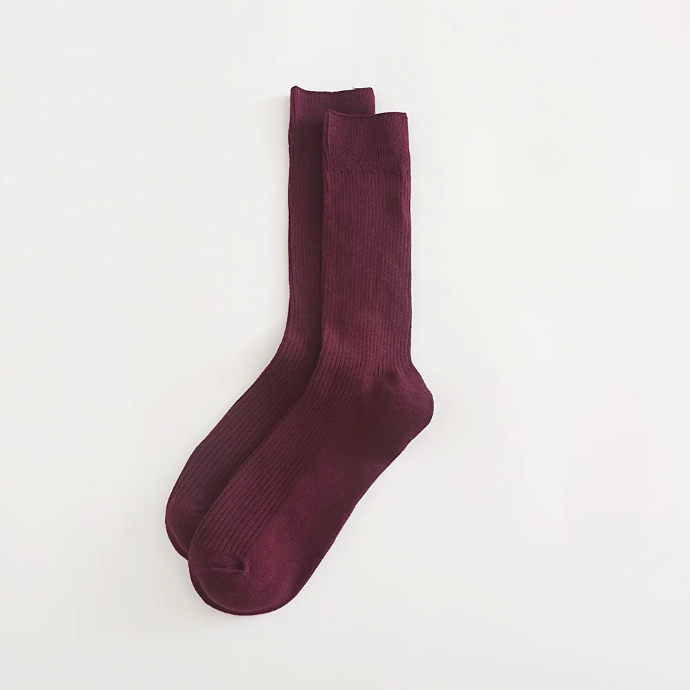 Wine Red Модные однотонные мужские дышащие хлопковые носки повседневные деловые носки до середины икры спортивные носки для бега чесаные хлопковые футбольные носки 1 пара - Цвет: Wine Red