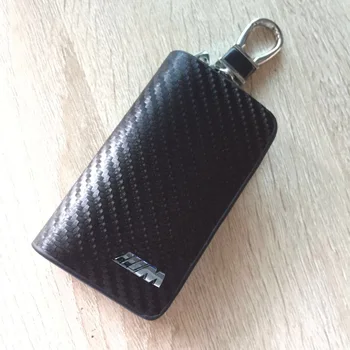 

Carbon Fiber Leather Bag Car Key Case Cover With M Power Fashion Women Man Housekeeper Holders Carteira For BM W