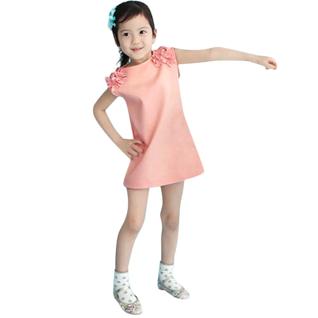 Summer New Baby Girls dress Girls Sleeveless Flower Princess Dress Dress Solid Color kids Baby casual dress 1-6Y