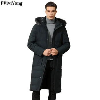 

PViviYong 2019 new fashion winter high quality 90% white duck down jacket ,hooded fur collar slim long parka men coat YR9622