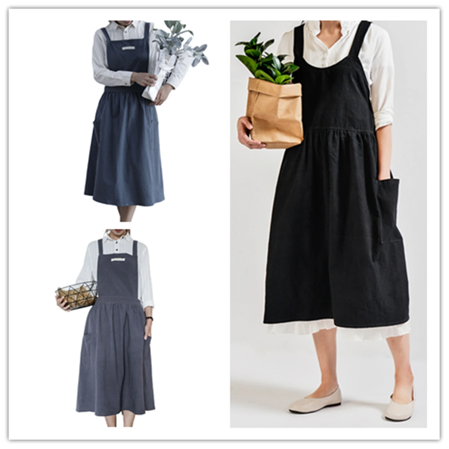 AA 1PC Autumn Female Women Bib Apron Cotton Linen Pinafore Dress Cafe Kitchen Cooking Florist Vintage AA 1PC Autumn Female Women Bib Apron Cotton Linen Pinafore Dress Cafe Kitchen Cooking Florist Vintage
