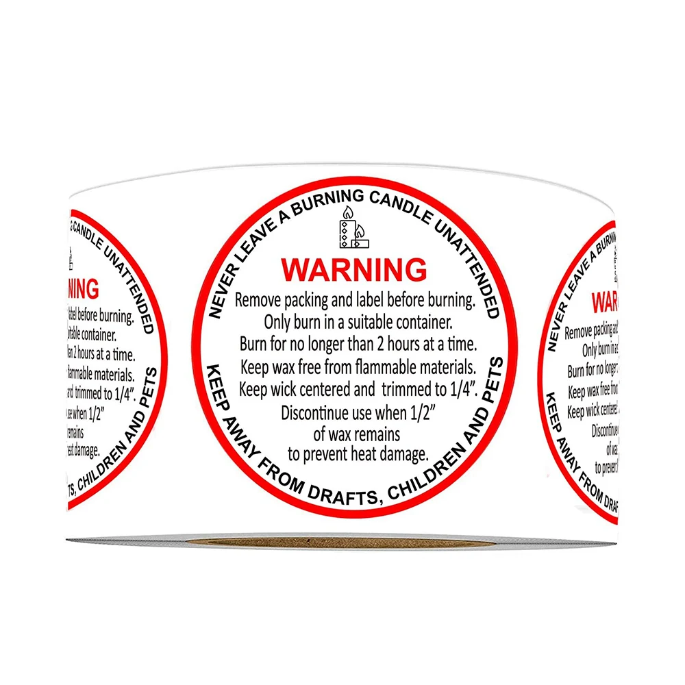 Candle Warning Labels 1.57 Round Stickers - 500 Candle Warning Stickers Waterproof Candle Jar Container Labels