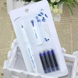 Pluma estilográfica de punta ancha con patrón de porcelana blanca y azul, papelería de escritura para oficina