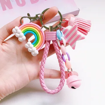 

Korean Cute Rainbow Keychains Cartoon Girls Heart Rainbow Car Key Chain Pendant For Girl Bag Keyring Gifts Lovers Bag Pendant