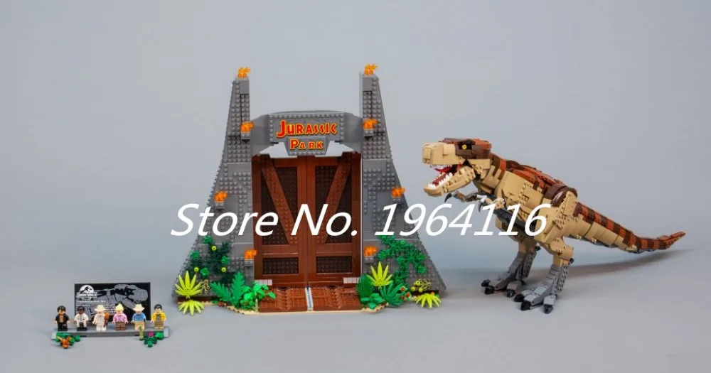 Новинка 61001 года, серия "Мир Юрского периода", Парк Юрского периода: T. rex Rampage, модель, набор строительных блоков, совместимые 75936, Классические игрушки
