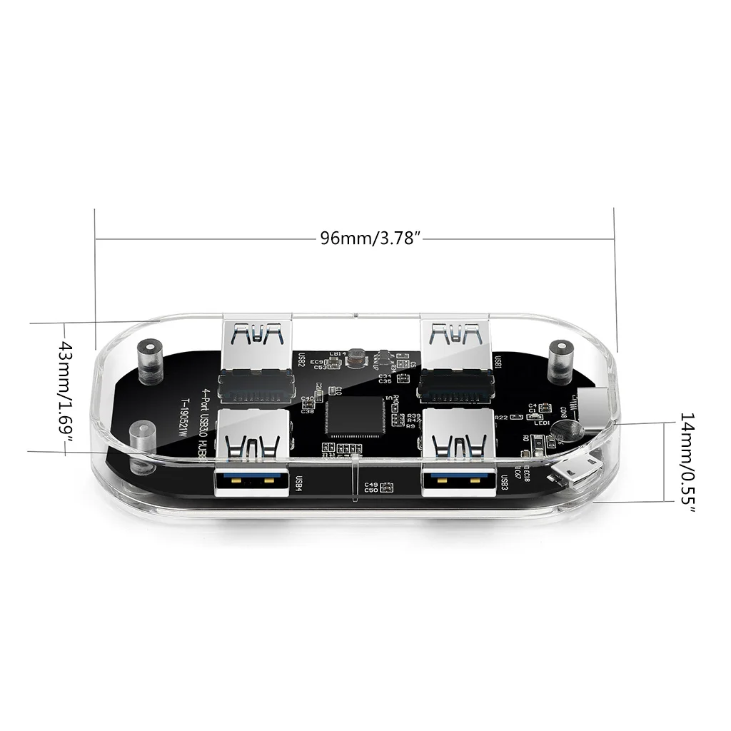 Прозрачный usb-хаб 4 порта USB3.0 адаптер сплиттер для ноутбука U диск мобильных телефонов