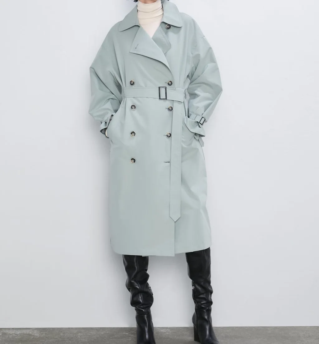 

Overplus of Goods Exported to Europe And US Autumn Long-sleeved for Women Light Green Belt Decoration Drape WOMEN'S Windbreaker
