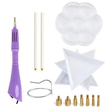 

Rhinestone Hotfix Applicator, DIY Hot Fix Rhinestone Setter Applicator Tool Kit with 7 Tips, 2 Pencil Pickers US Plug