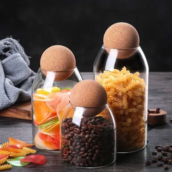 

500/800/1200ml Transparent Glass Sealed Storage Jar Grains Storage Jar Cork Coffee Beans Sugar Tea Containers Kitchen Canisters