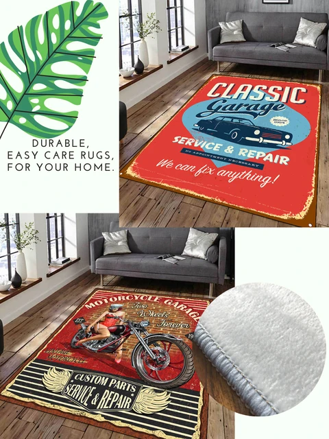 Vintage Motorcycle Rug Classic Garage Rug 3D Printed Living Room Retro  Racing Large Rug Home Decor