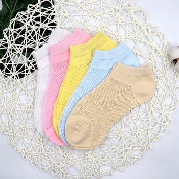 

5 pairs woman Boat Socks cotton Leisure lady Summer Socks Harajuku Candy Color Breathable Fishnet Socks colorful net socks