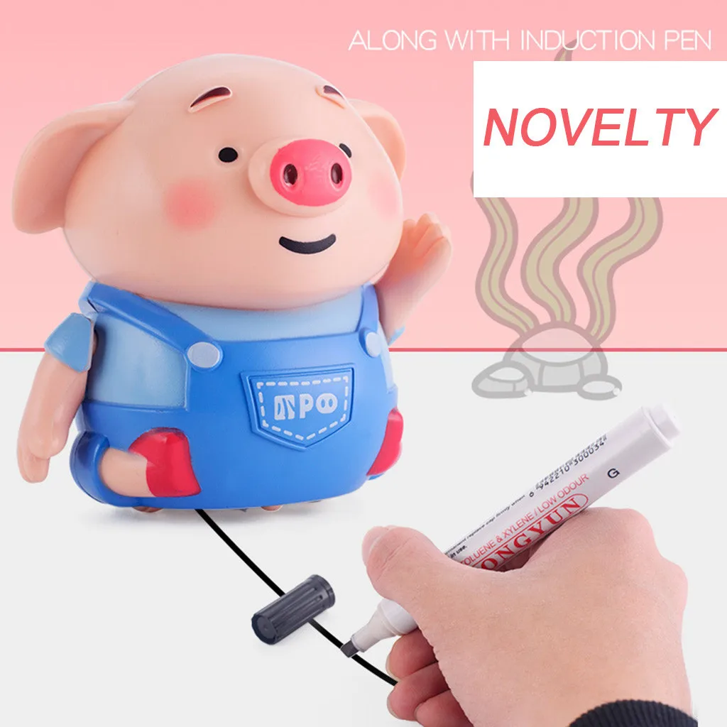 Follow Any Drawn Line Magic Pen Inductive Pig With Light Music Cute Pig Model Children Toy Gift Smart Education Toy creativity