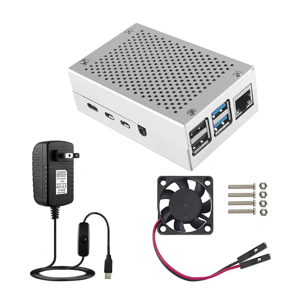 Чехол для Raspberry Pi 4 с алюминиевым металлическим охлаждающим вентилятором 5 в 3A USB C