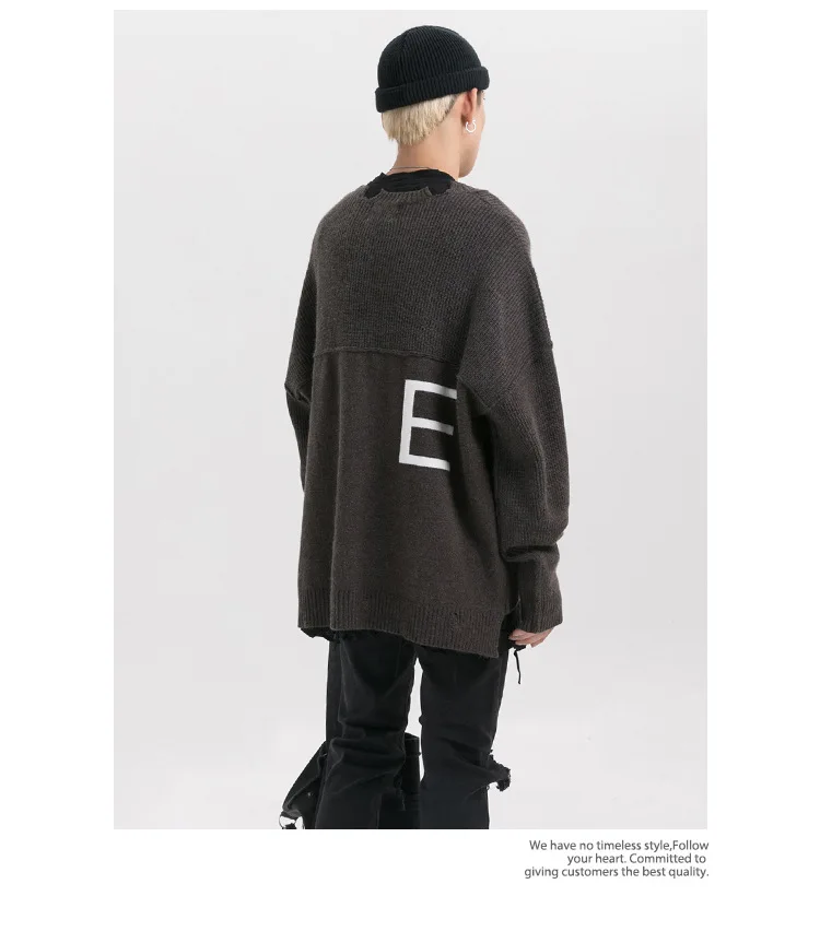 Рваные Марка NEW FASHION Hi Street Для мужчин свитера Проблемные свитер для улицы с буквенным принтом Для мужчин/Осенне-зимняя Дамская обувь Повседневное вязаный R2315