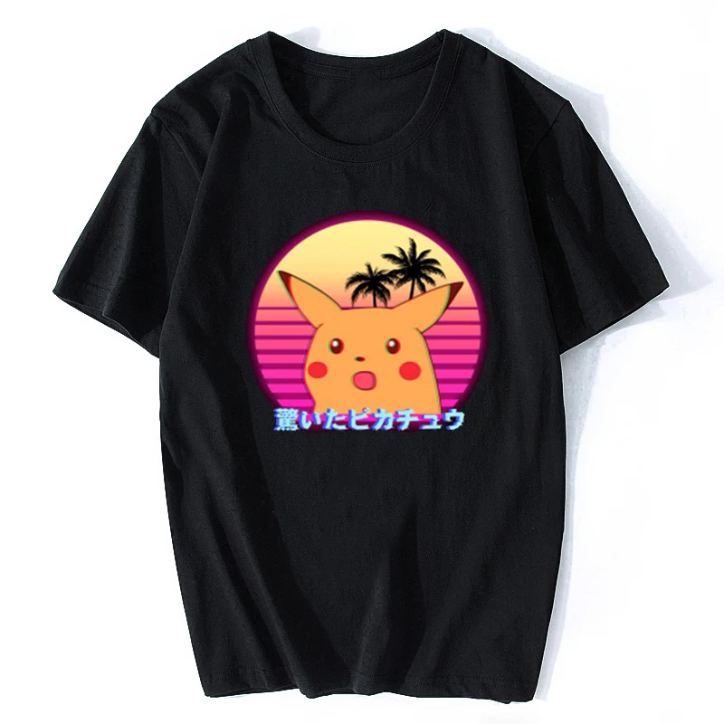 Удивленная Пикачу Vaporwave японская Хлопковая мужская крутая Аниме Покемон футболка Эстетическая Harajuku уличная одежда Camisetas Hombre