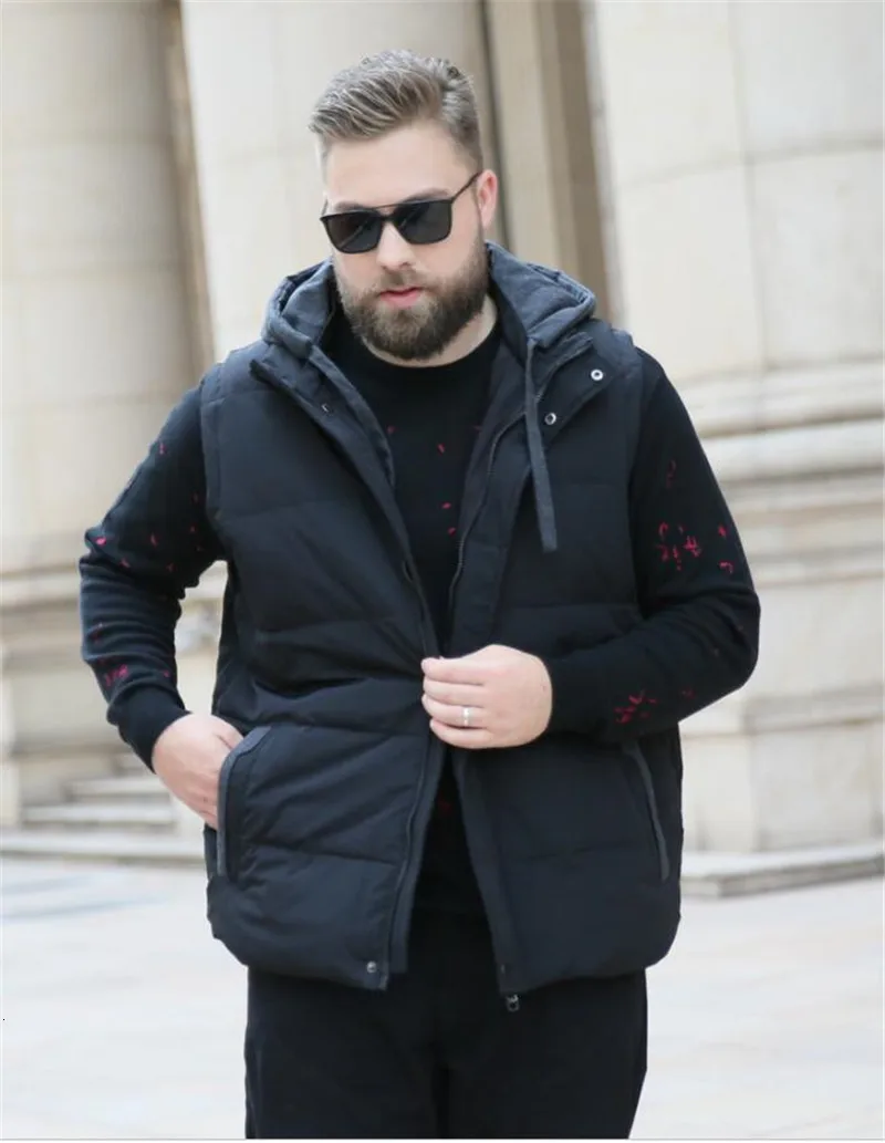 Зимний мужской большой размер XL-7XL 8XL 9XL 10XL Повседневный теплый жилет модный Свободный с капюшоном карман на молнии черный жилет