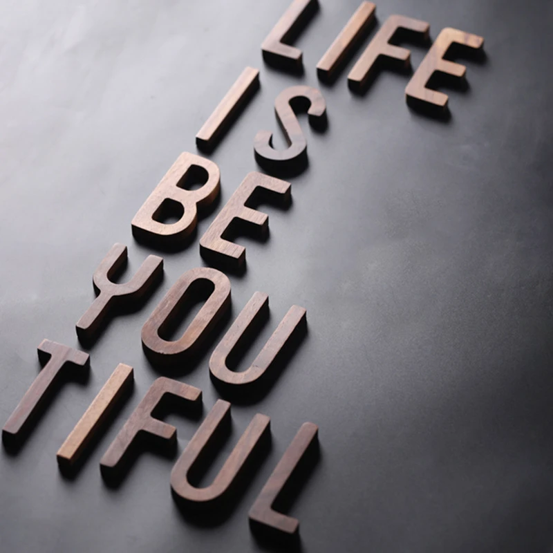 Black Walnut Wall English Alphabet Numbers Combination House Cafe Bar DIY Adhesive Wooden Decoration Letters Numbes