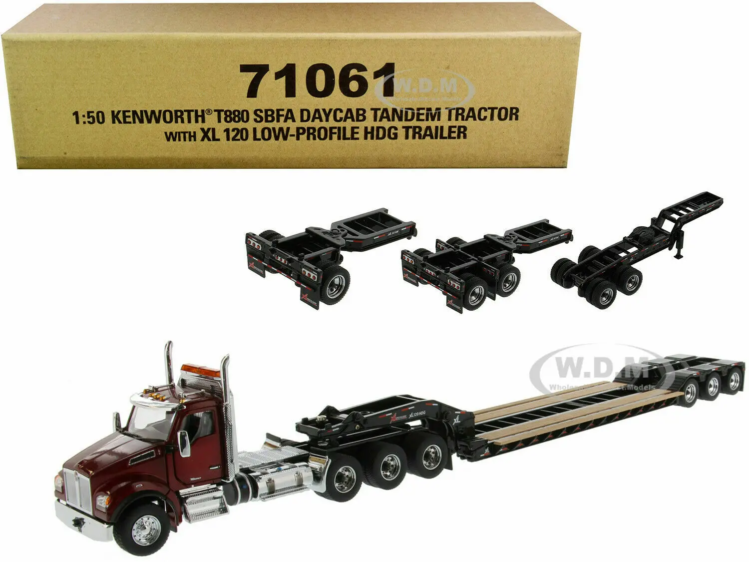 DM 1/50 Kenworth T880 SFFA Day Cab Tridem Tractor with XL 120 Lowboy HDG Trailer Outrigger Style with 2 Booster 71061