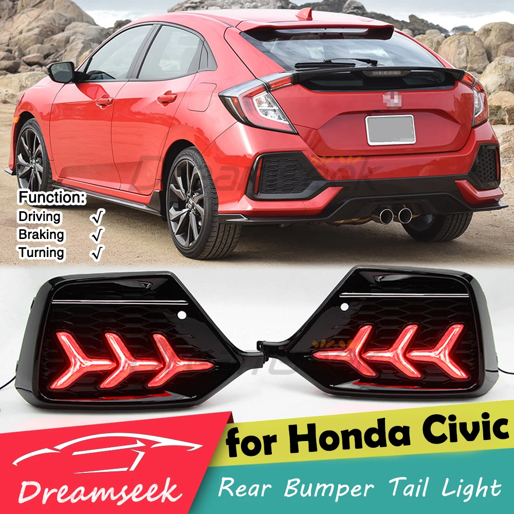 LED Rear Bumper Reflector Drive Brake Signal Light For Honda Civic 2016