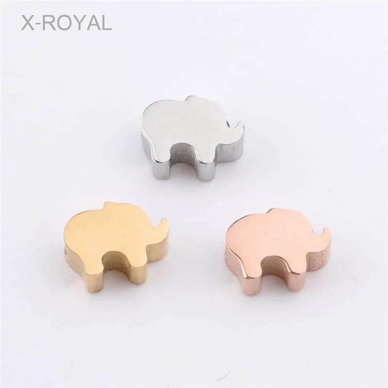 

X-ROYAL 10Pcs/lot Stainless Steel Mirror Polishing Loose Beads Stainless Steel 6*8mm Gold Rose Gold Elephant Shape Spacer Beads