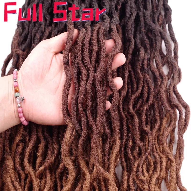 Полная звезда Ombre Gypsy Faux locs Curly вязание крючком косички синтетические косички волос черный коричневый крючком наращивание волос 2" для женщин