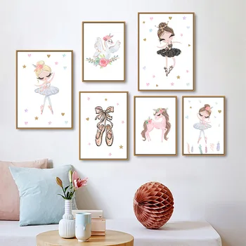 

Unicorn Poster Nordic Watercolor Ballet Girl Wall Art Canvas Painting Posters And Prints Cartoon Swan Wall Picture Girl Rooms