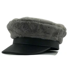 Новое поступление элегантные женские вязаные шапки шапка из кроличьего меха осень зима береты женские модные вязаные шапочки ПУ берет шляпа