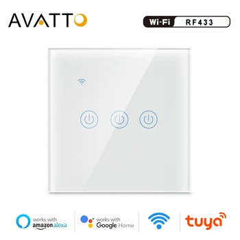 

AVATTO Smart Wifi Light Switch with RF433 Stick Switch, Smart life APP Remote Wall Switch 1/2/3Gang work with Alexa,Google Home