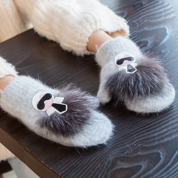 

Coslony Lovely 4-8 Years Old Children Winter Warm Cartoon Villain Rabbit Hair Mittens Boy/Girls Fur Wool Knit Kids Soft Gloves
