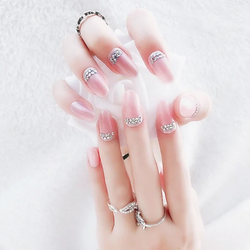 Предварительно разработанные Свадебные поддельные ногти с полосками Kiss Im нажмите на накладные ногти с клеем, стикер пластмассы короткие ногти - Цвет: f036