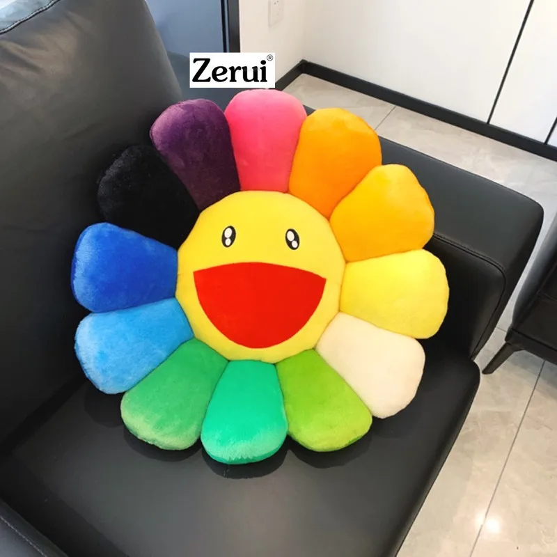 New 60cm High Quality Kawaii Murakami Sunflower Pillow Soft Flower Stuffed Doll Kaikai Kiki Colorful Pillows Plush Toy Cushion