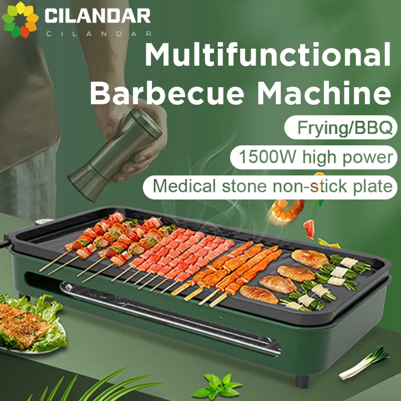 Electric Griddle Stainless Steel Frying and Grilling Dual-purpose Smokeless Barbecue Grill Non-stick Electric Bakeware Household High Power